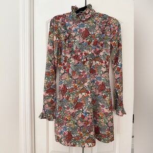 High neck, floral, long sleeve top shop, mini dress